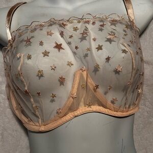 Victoria's Secret Sheer Star Embroidered Balconette Bra - Rose Gold & Gold